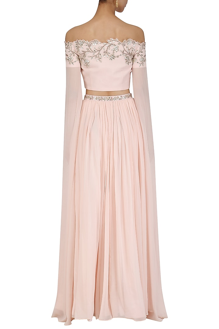 Pink cape sleeves crop top and skirt set available only at Pernia's Pop Up Shop.