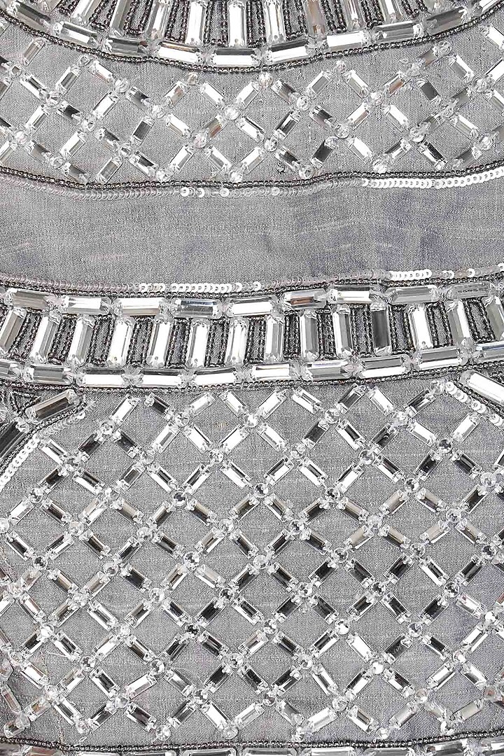 Grey crystal embroidered crop top and skirt set available only at Pernia's Pop Up Shop.