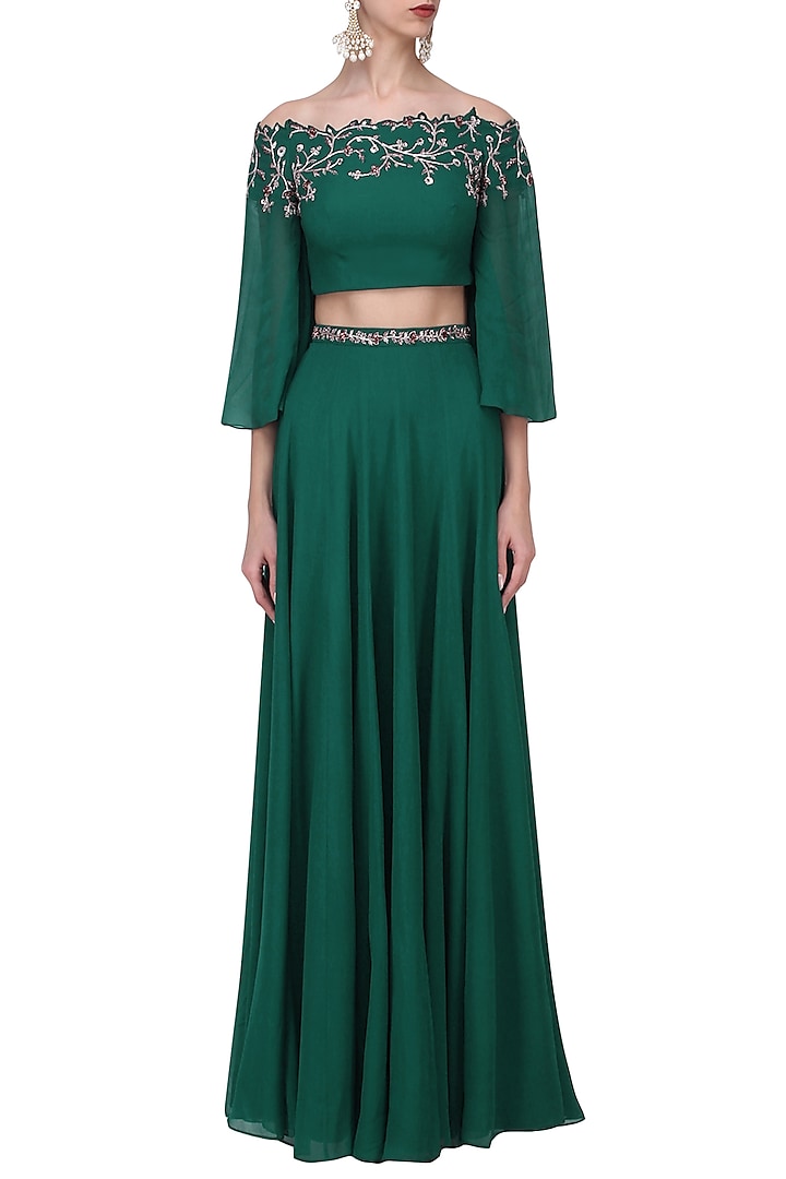 Seema Gujral Bottle Green Crystal Gown 0 / Tall