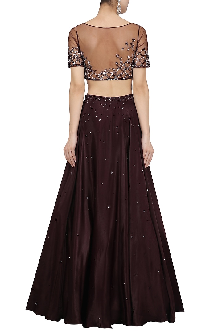 Deep plum sequins and crystal embellished lehanga set only at Pernia's Pop Up Shop.