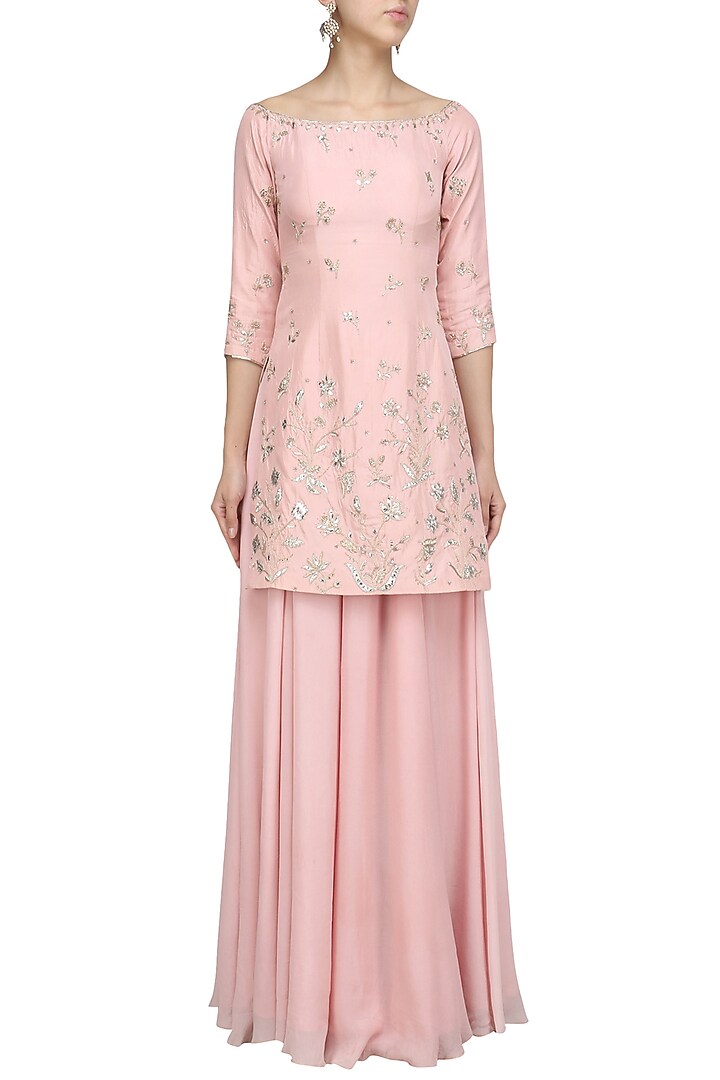 Rose pink gota and dabka embellished sharara set only at Pernia's Pop Up Shop.