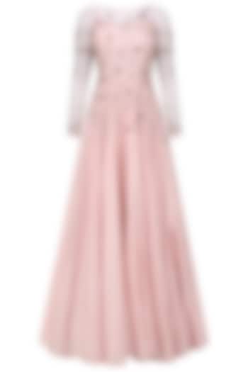 Soft Pink Crystal and Bead Embellished Gown by Pooja Peshoria