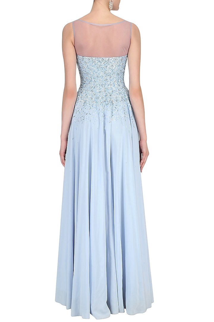 Powder blue sequins and crystal embellished jumpsuit available only at Pernia's Pop Up Shop.
