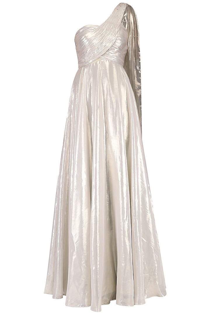 Soft gold one shouldere drape gown available only at Pernia's Pop Up ...