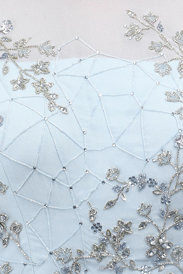 Pastel blue embroidered two slit cape sleeves crop top with lehenga skirt available only at Pernia's Pop Up Shop.