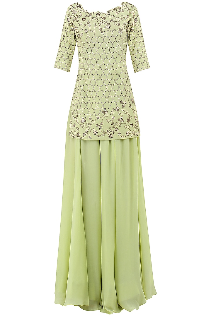 Lime green embroidered sharara pants set available only at Pernia's Pop Up Shop.