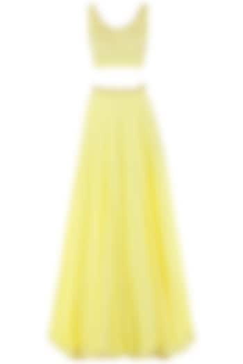 Lemon yellow embroidered lehenga set available only at Pernia's Pop Up Shop.