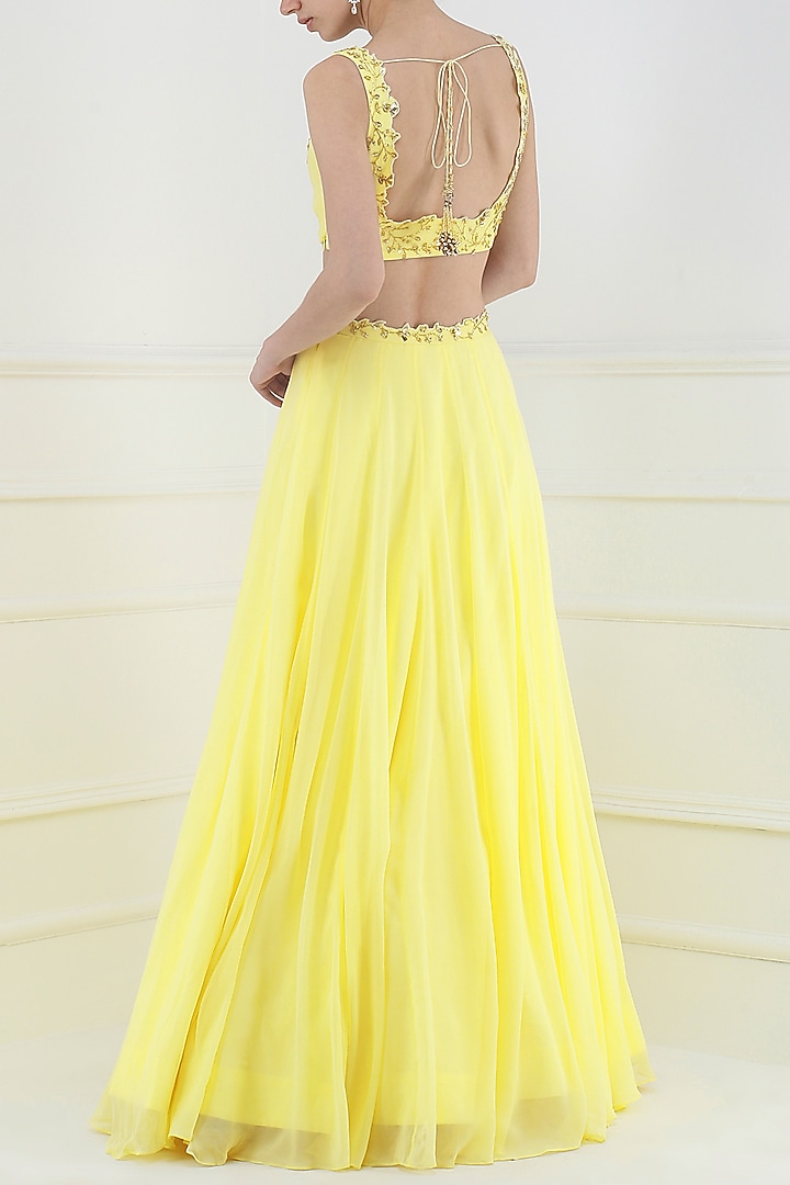 Lemon yellow embroidered lehenga set available only at Pernia's Pop Up Shop.