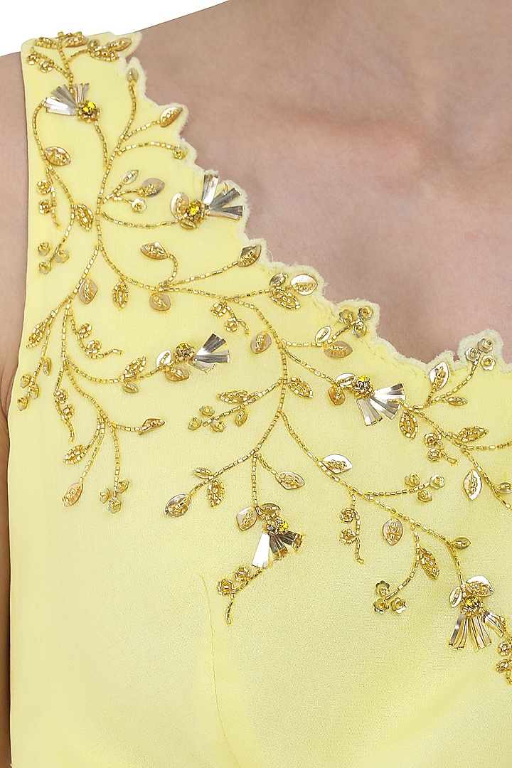 Lemon yellow embroidered lehenga set available only at Pernia's Pop Up Shop.