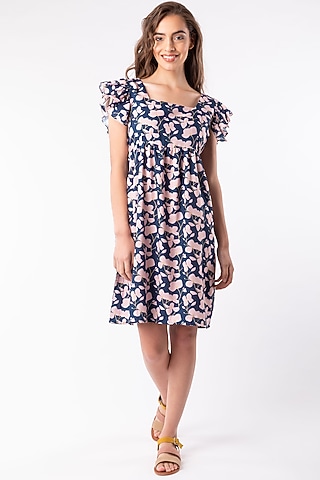 Cobalt Blue Dress With Ruffled Sleeves by Platform 9