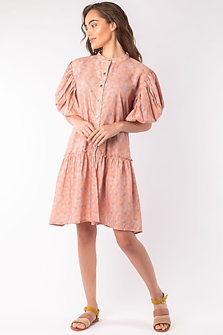 Beige Layered Dress With Balloon Sleeves by Platform 9