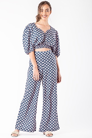 Cobalt Blue Cotton Polyester Pant Set by Platform 9