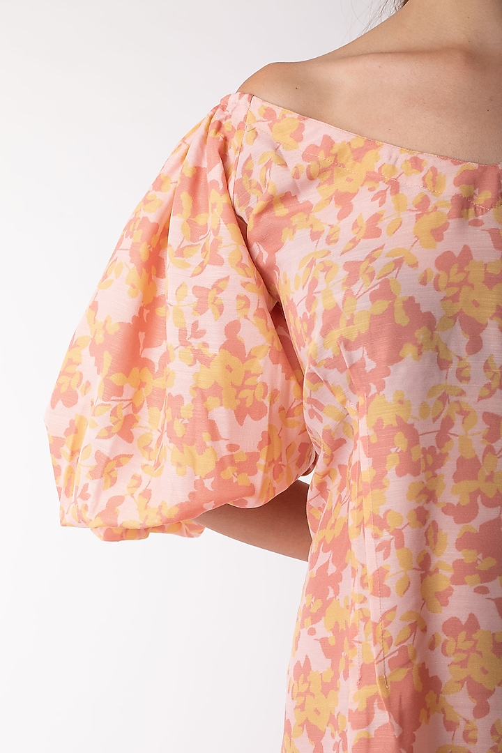 Beige Midi Summer Dress With Elasticated Shoulders by Platform 9 at Pernia's Pop Up Shop