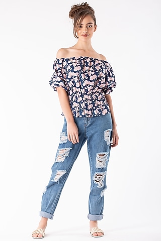 Cobalt Blue Smocked Short Top by Platform 9