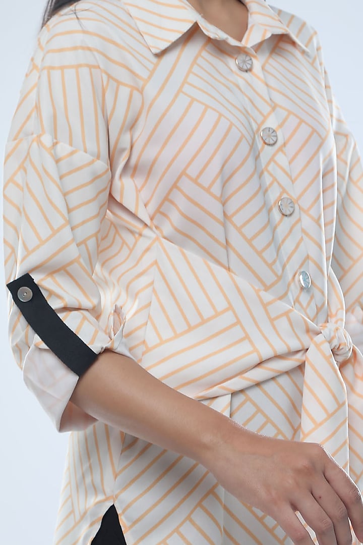 Off White & Yellow Printed Striped Shirt by Platform 9 at Pernia's Pop Up Shop