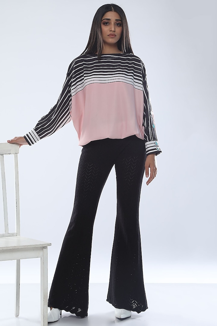 Blush Pink Printed Top With Boat Neck by Platform 9