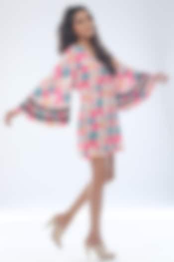 Fuchsia Printed Mini Summer Dress With Bell Sleeves by Platform 9 at Pernia's Pop Up Shop