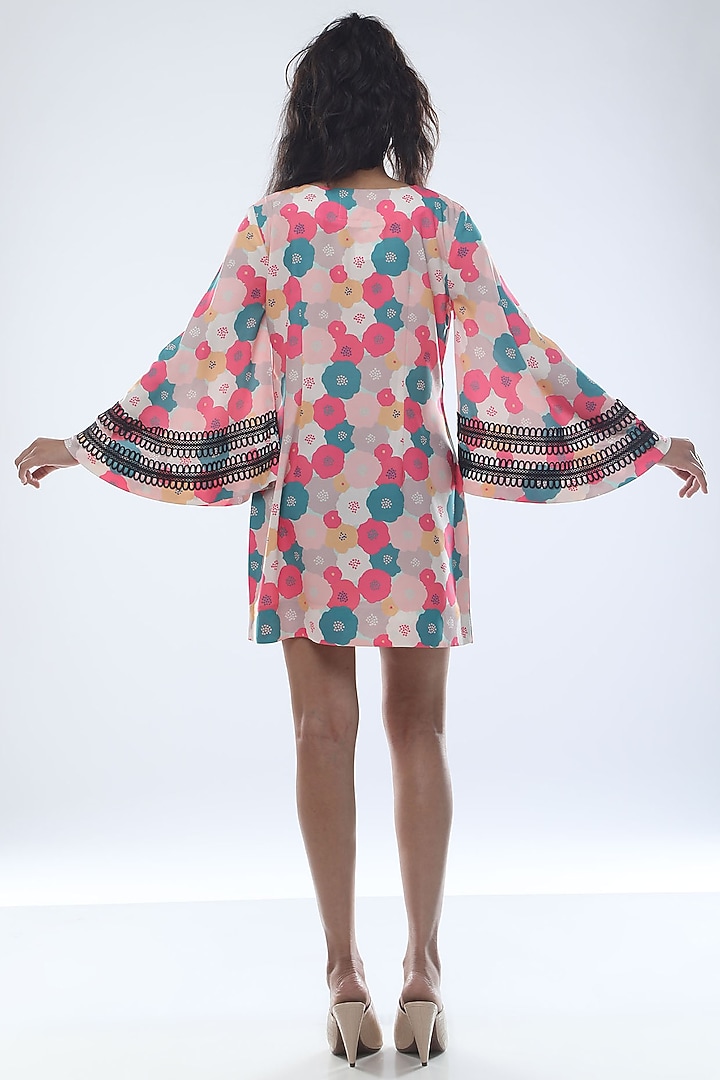 Fuchsia Printed Mini Summer Dress With Bell Sleeves by Platform 9 at Pernia's Pop Up Shop