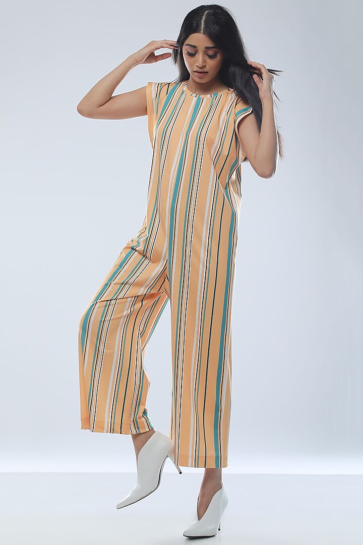 Yellow Printed Striped Jumpsuit by Platform 9
