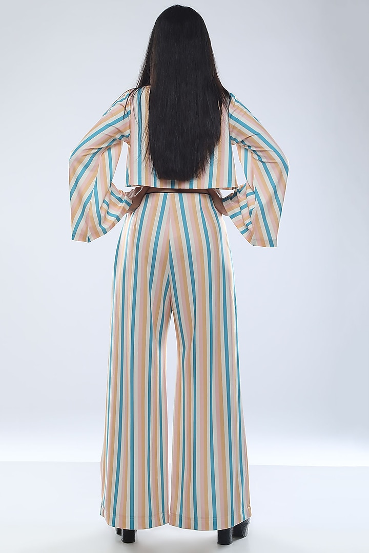 Yellow Stripe Printed Crop Top With Pants by Platform 9 at Pernia's Pop Up Shop