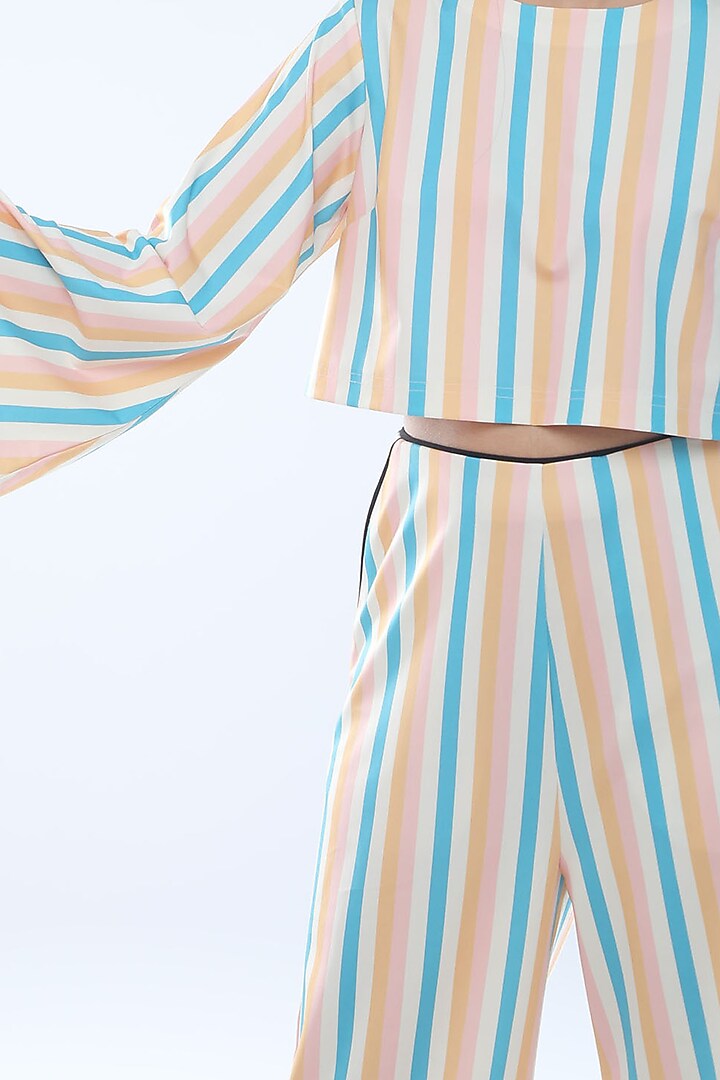 Yellow Stripe Printed Crop Top With Pants by Platform 9 at Pernia's Pop Up Shop