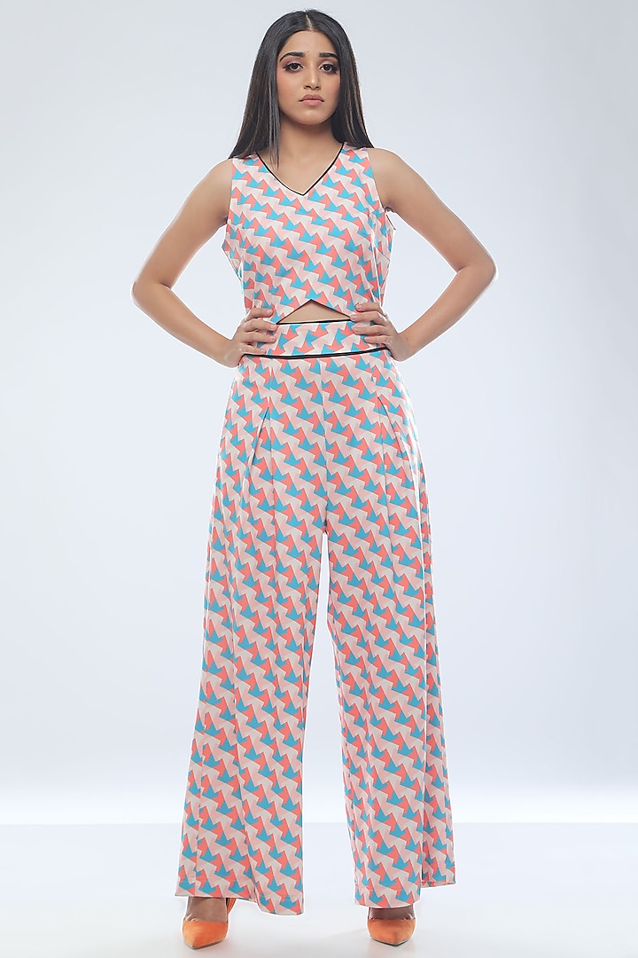 Orange Printed Crop Top With Pants by Platform 9 at Pernia's Pop Up Shop