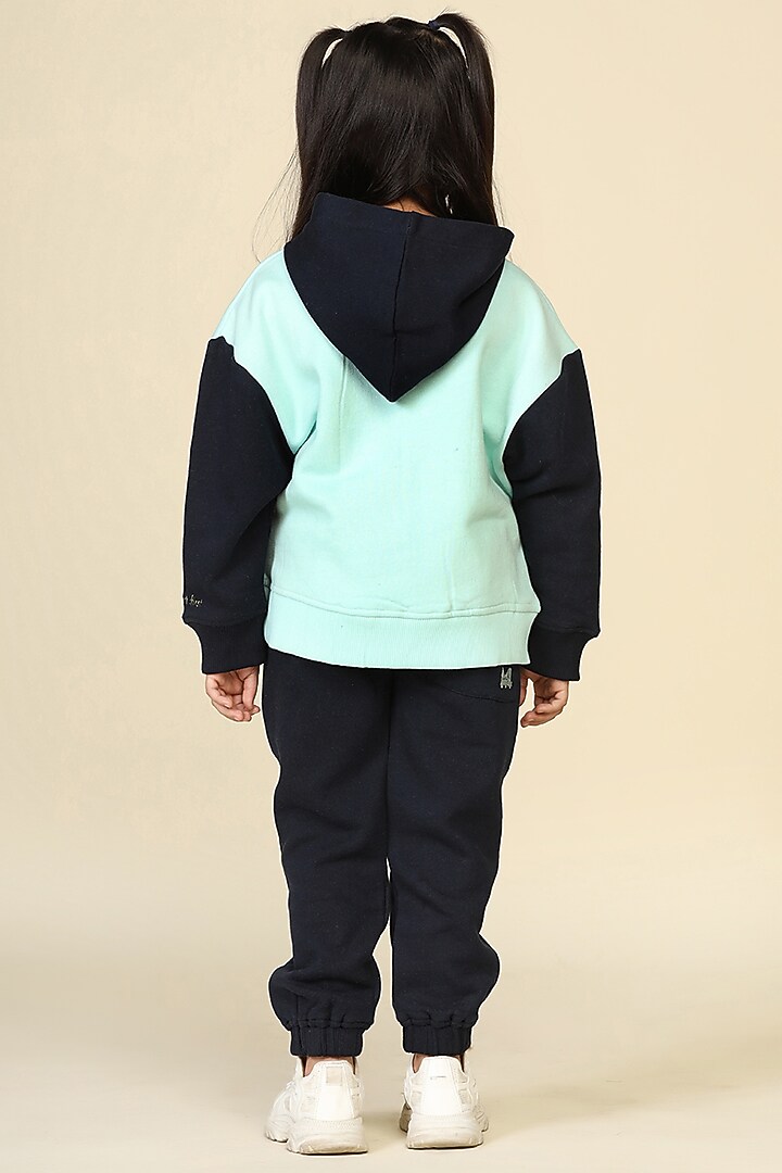 Blue Cotton Fleece Pant Set For Girls by Miko Lolo at Pernia's Pop Up Shop