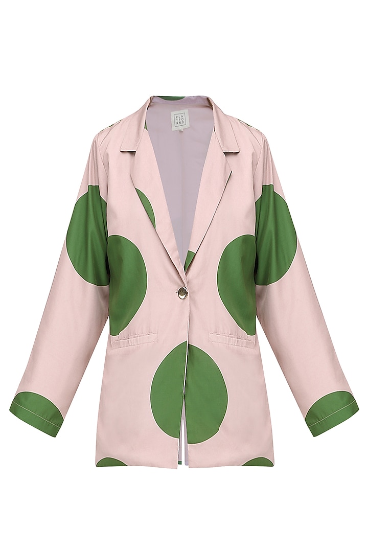 Long pink georgette blazer with lapel collar and long sleeves available only at Pernia's Pop Up Shop.