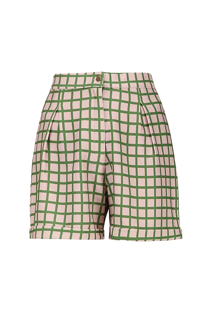 Pink and Green Micro Suiting Checkered Shorts by Platform 9