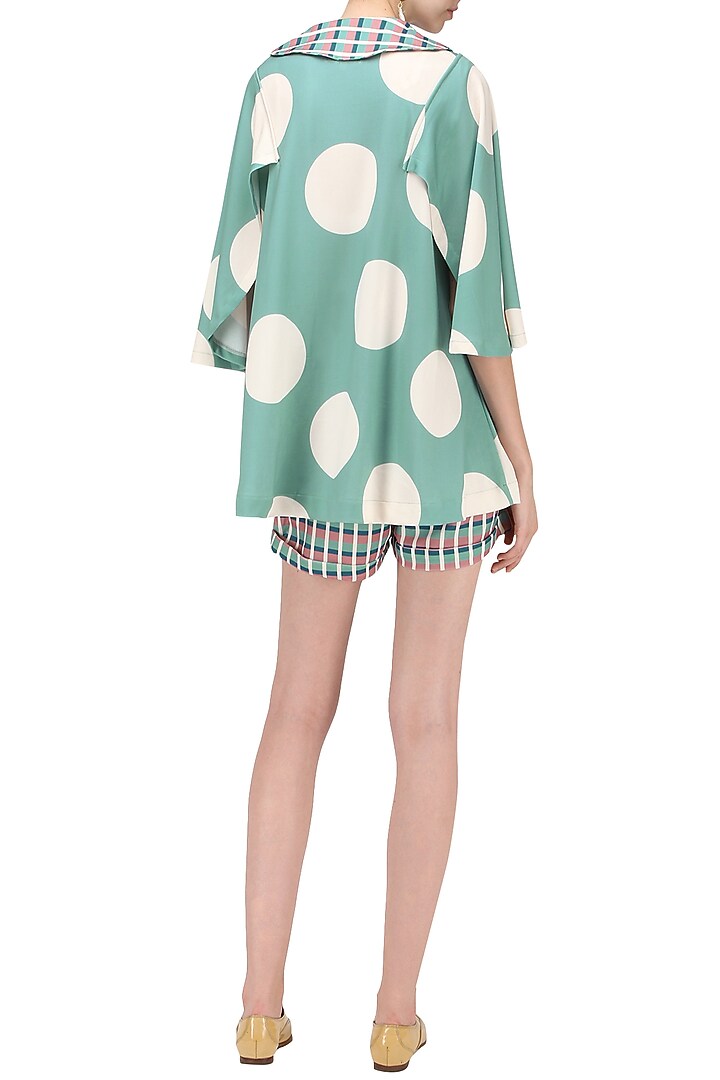 Teal blue buttoned georgette scuba top available only at Pernia's Pop Up Shop.