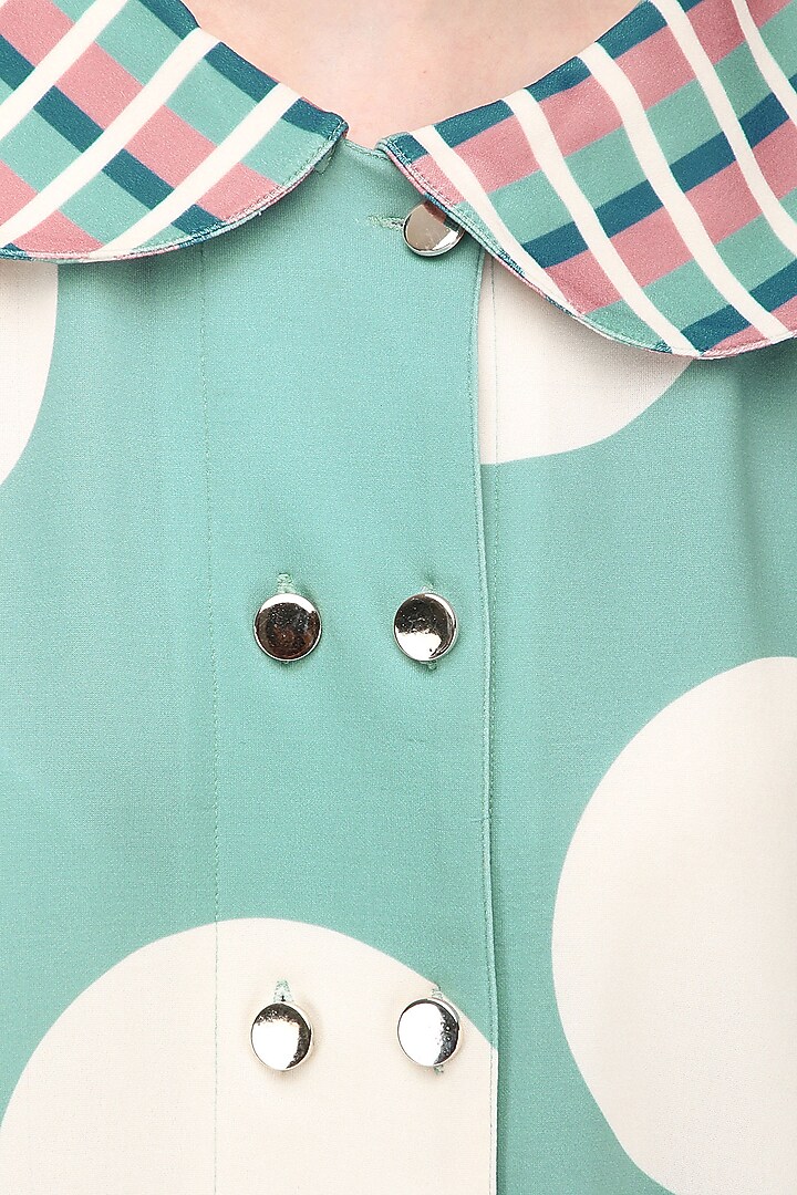 Teal blue buttoned georgette scuba top available only at Pernia's Pop Up Shop.