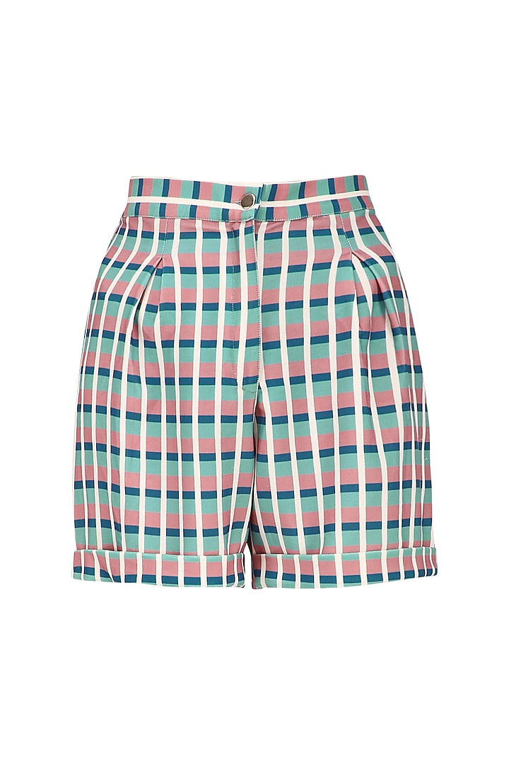 Teal Blue and Black Micro Suiting Checkered Shorts by Platform 9
