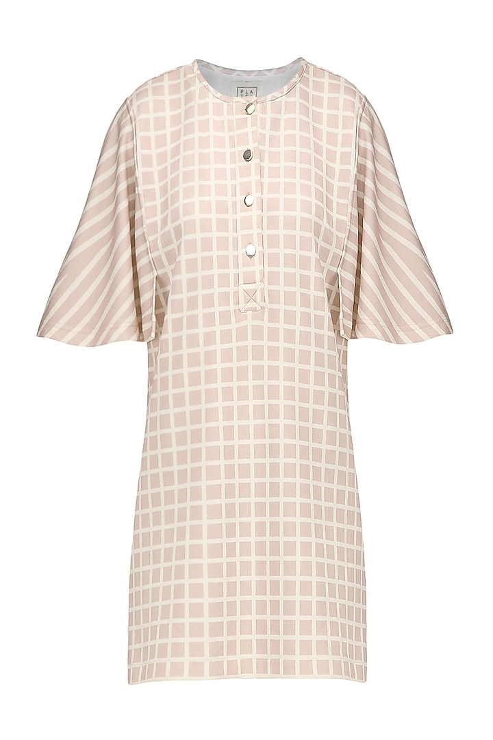 A Pink Scuba Georgette Shift Dress with Checks and Strips by Platform 9