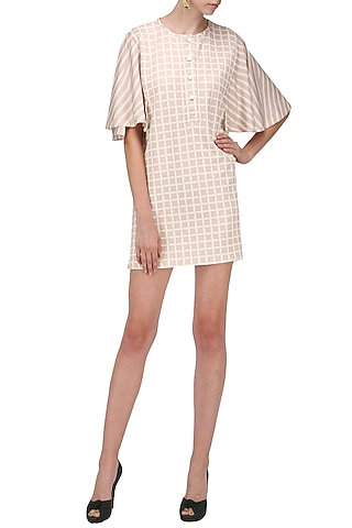 A Pink Scuba Georgette Shift Dress with Checks and Strips by Platform 9
