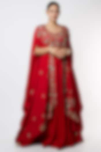 Red Embellished Cape Set by Prathyusha Garimella at Pernia's Pop Up Shop