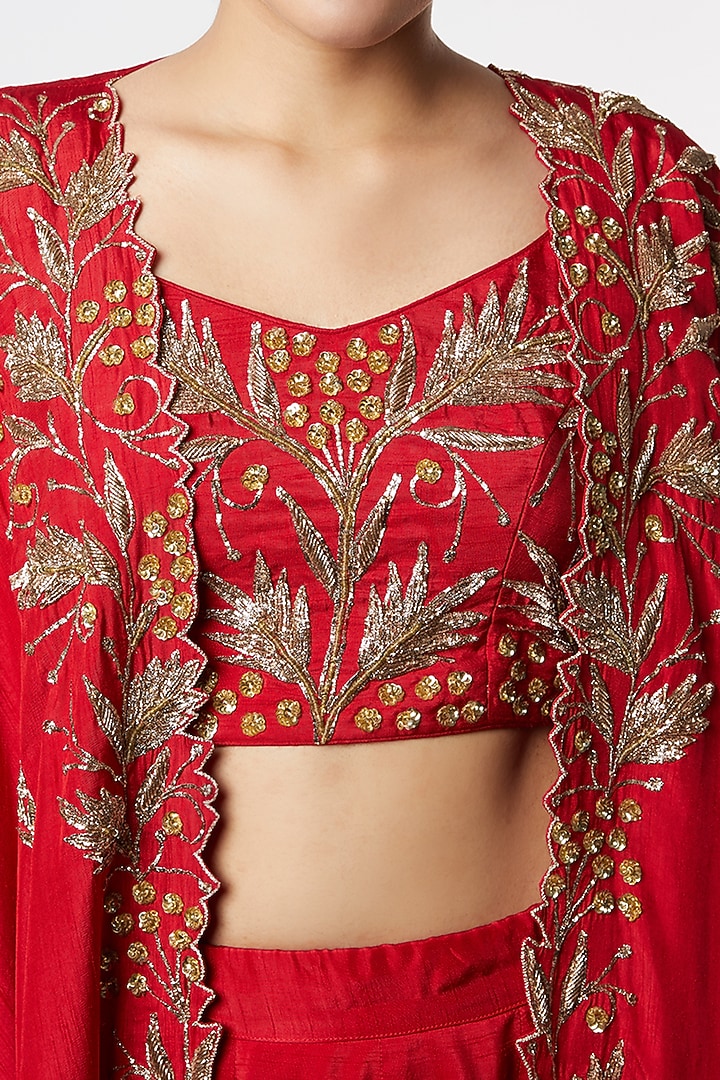 Red Embellished Cape Set by Prathyusha Garimella at Pernia's Pop Up Shop