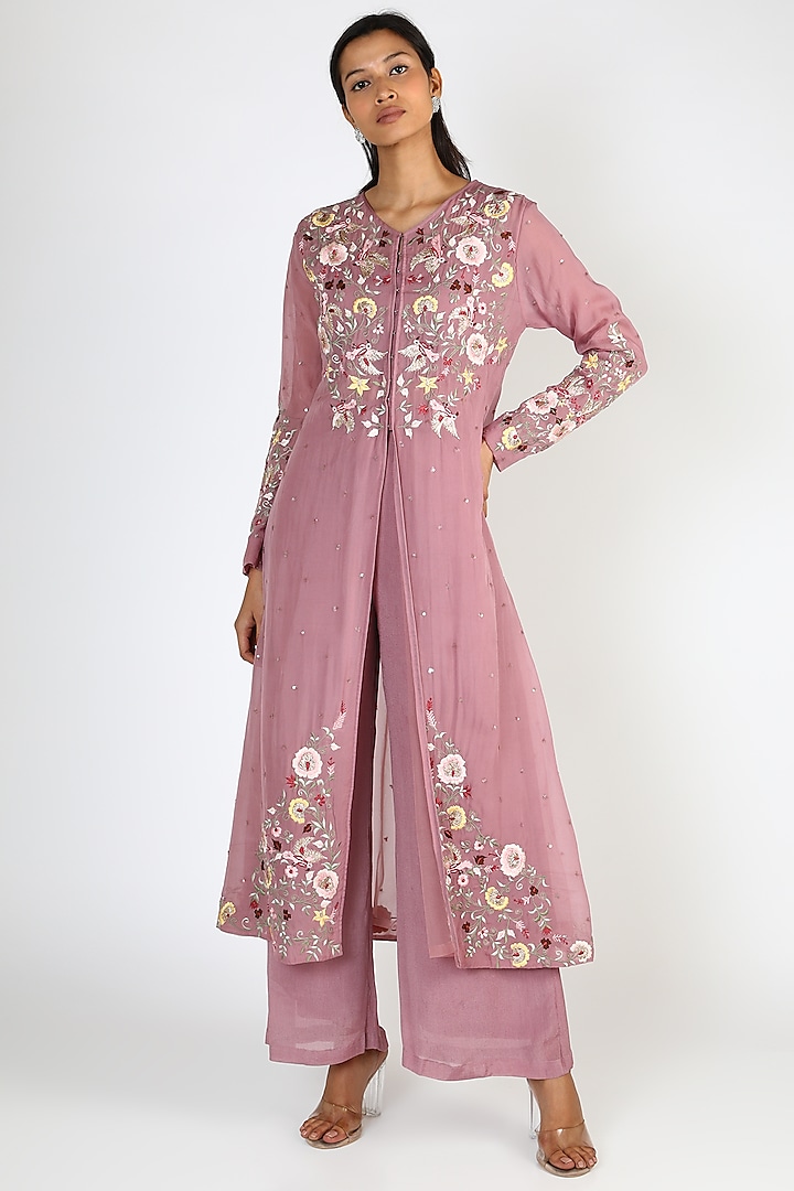 Nostalgia Rose Embroidered Jacket Set by Pallavi Goyal