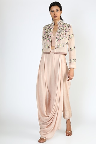 Moonlight Pink Embroidered Jacket Set by Pallavi Goyal