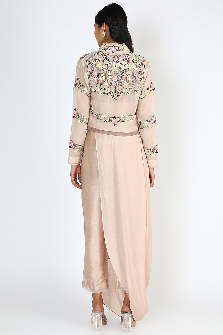 Moonlight Pink Embroidered Jacket Set by Pallavi Goyal at Pernia's Pop Up Shop