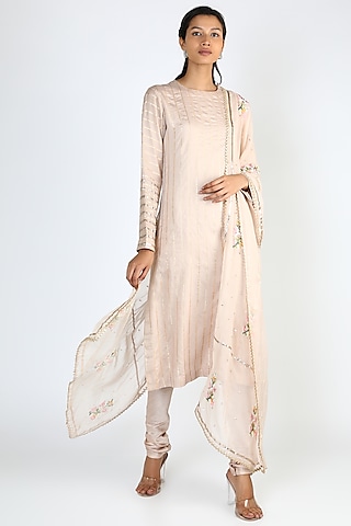 Moonlight Pink Sequins Embroidered Kurta Set by Pallavi Goyal