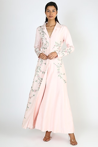 Pink Dogwood Embroidered Jacket Set by Pallavi Goyal