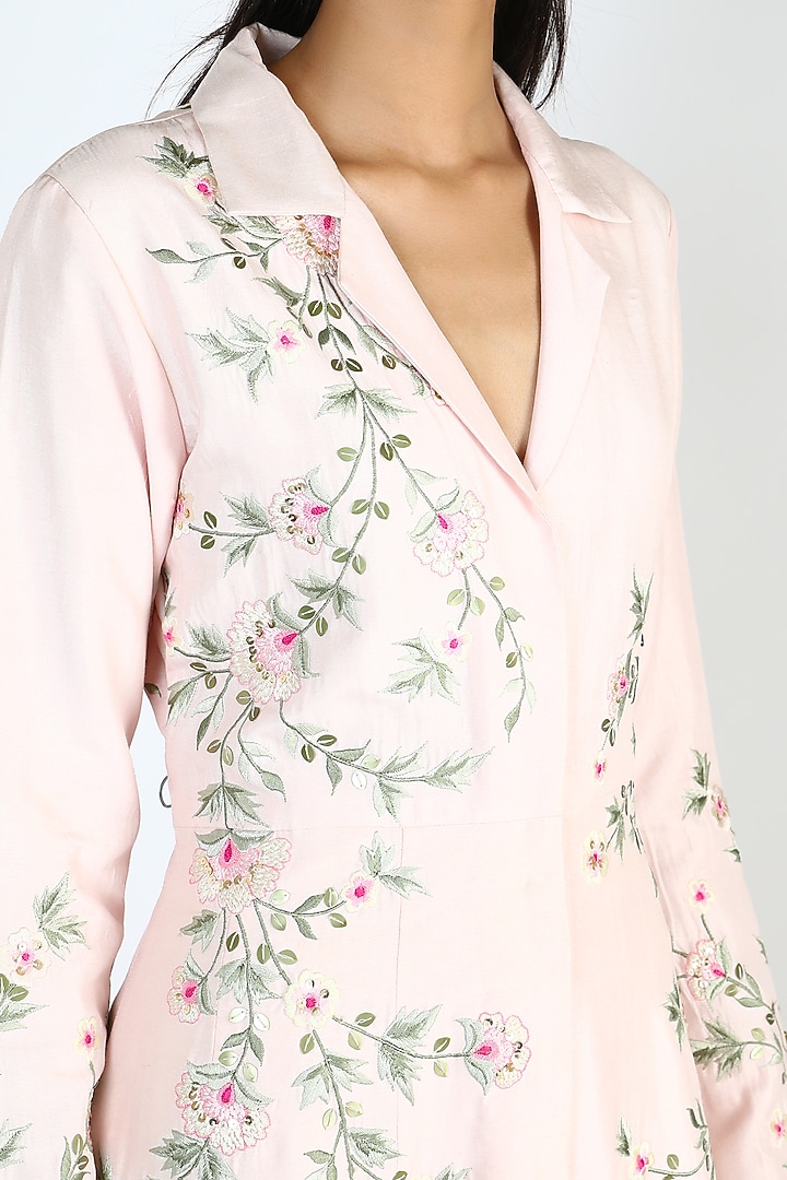 Pink Dogwood Embroidered Jacket Set by Pallavi Goyal at Pernia's Pop Up Shop