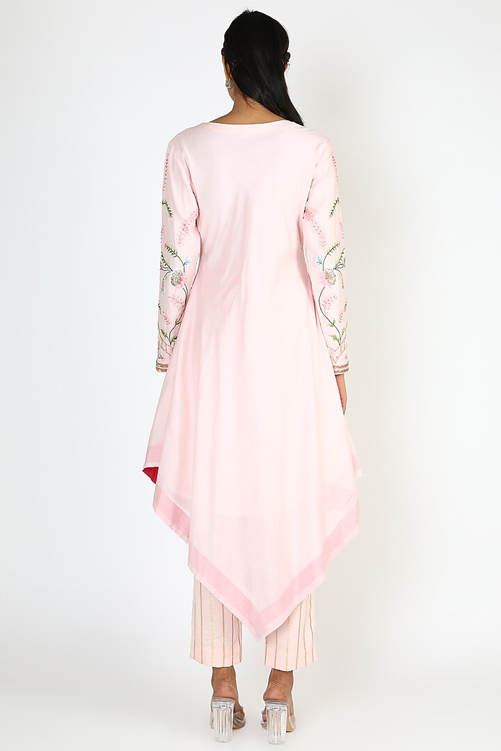 Pink Dogwood Embroidered Asymmetrical Kurta Set by Pallavi Goyal at Pernia's Pop Up Shop