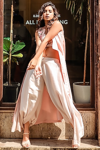 Rose Smoke Embroidered Jacket Set by Pallavi Goyal