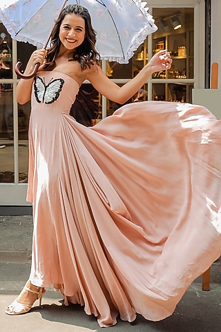 Rose Smoke Embroidered Cowl Dress by Pallavi Goyal