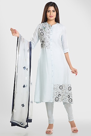 Light Blue Embroidered Kurta Set by Pallavi Goyal