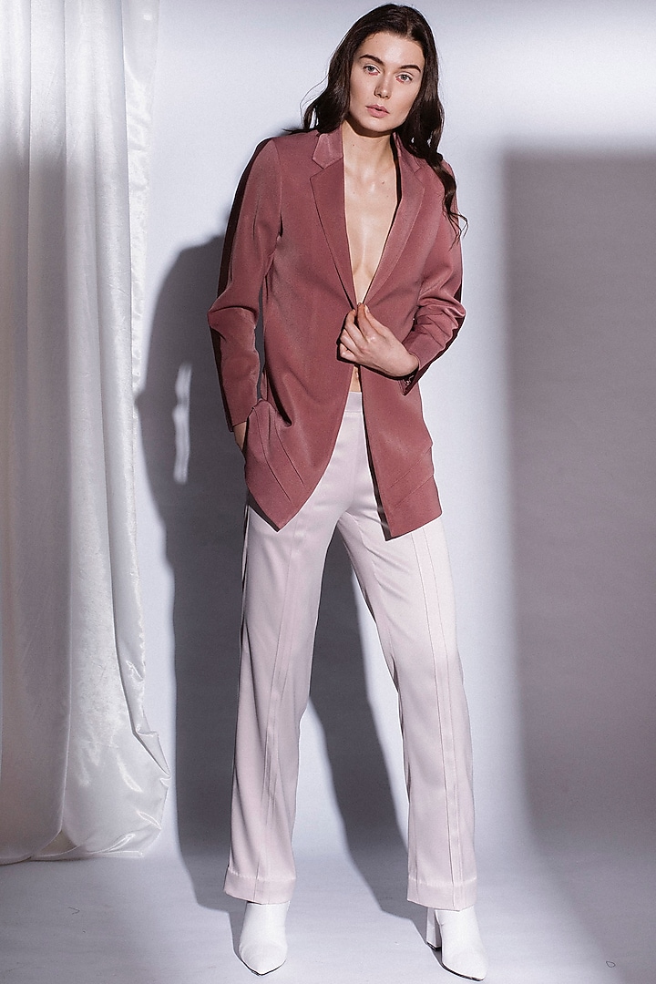 White Eggshell Matte Satin Trousers by Priyanka Gangwal at Pernia's Pop Up Shop