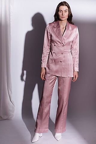 Blush Pink Straight Fit Trousers by Priyanka Gangwal