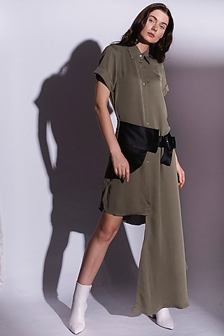Green High-Low Shirt Dress by Priyanka Gangwal