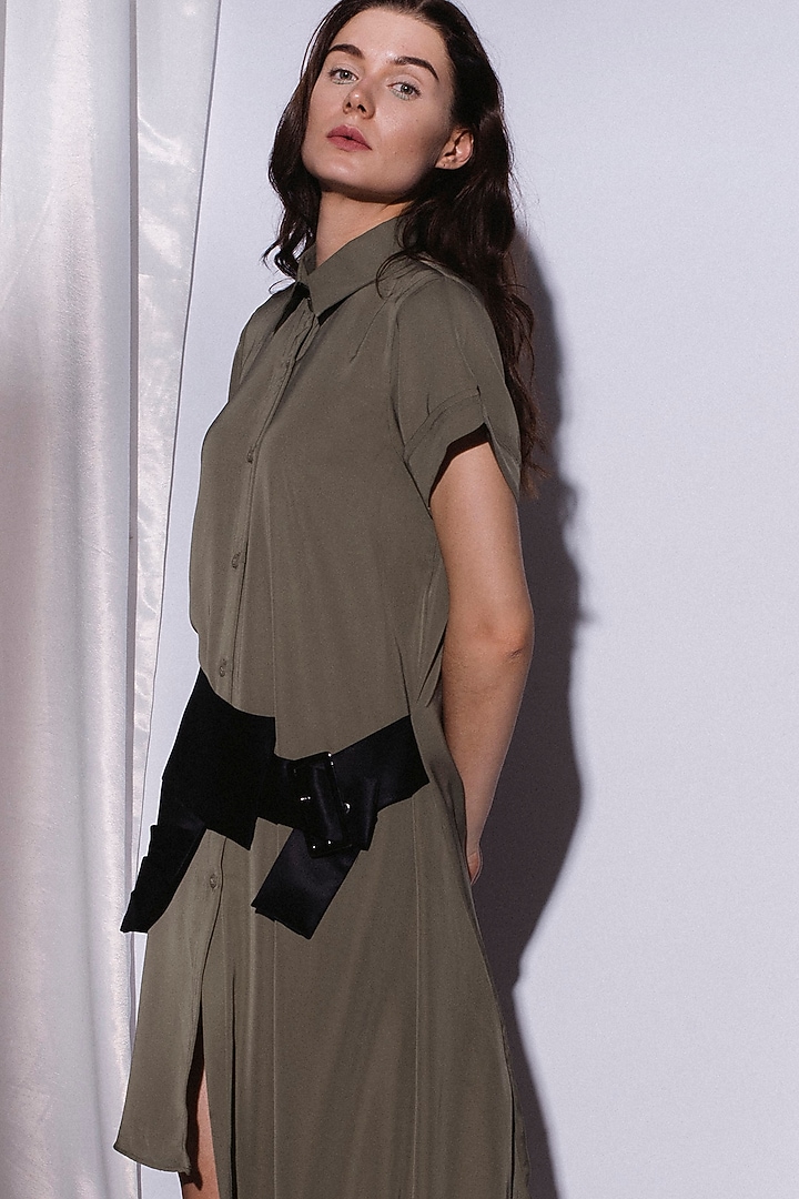 Green High-Low Shirt Summer Dress by Priyanka Gangwal at Pernia's Pop Up Shop